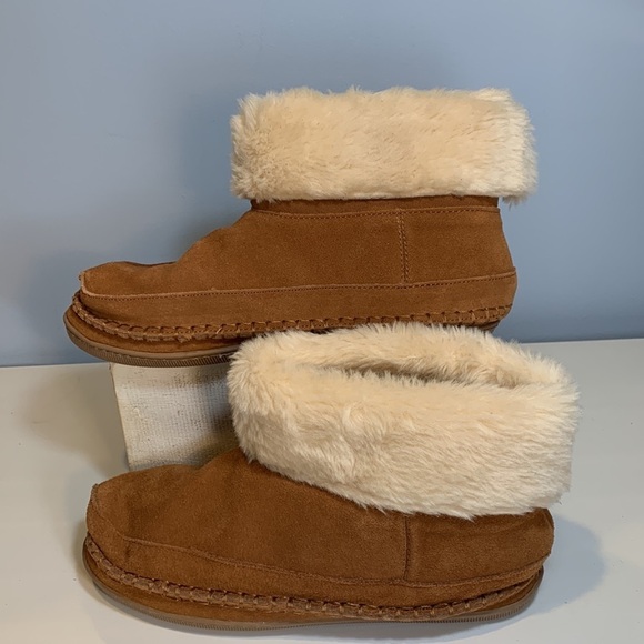 J. Crew Suede Slipper Boots Shearling Nutmeg NEW! - Picture 4 of 7